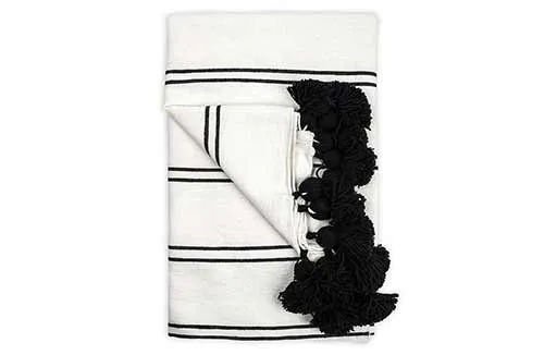 Product Black Striped Pom-Pom Throw