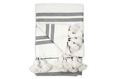 Product Grey Striped Pom-Pom Throw